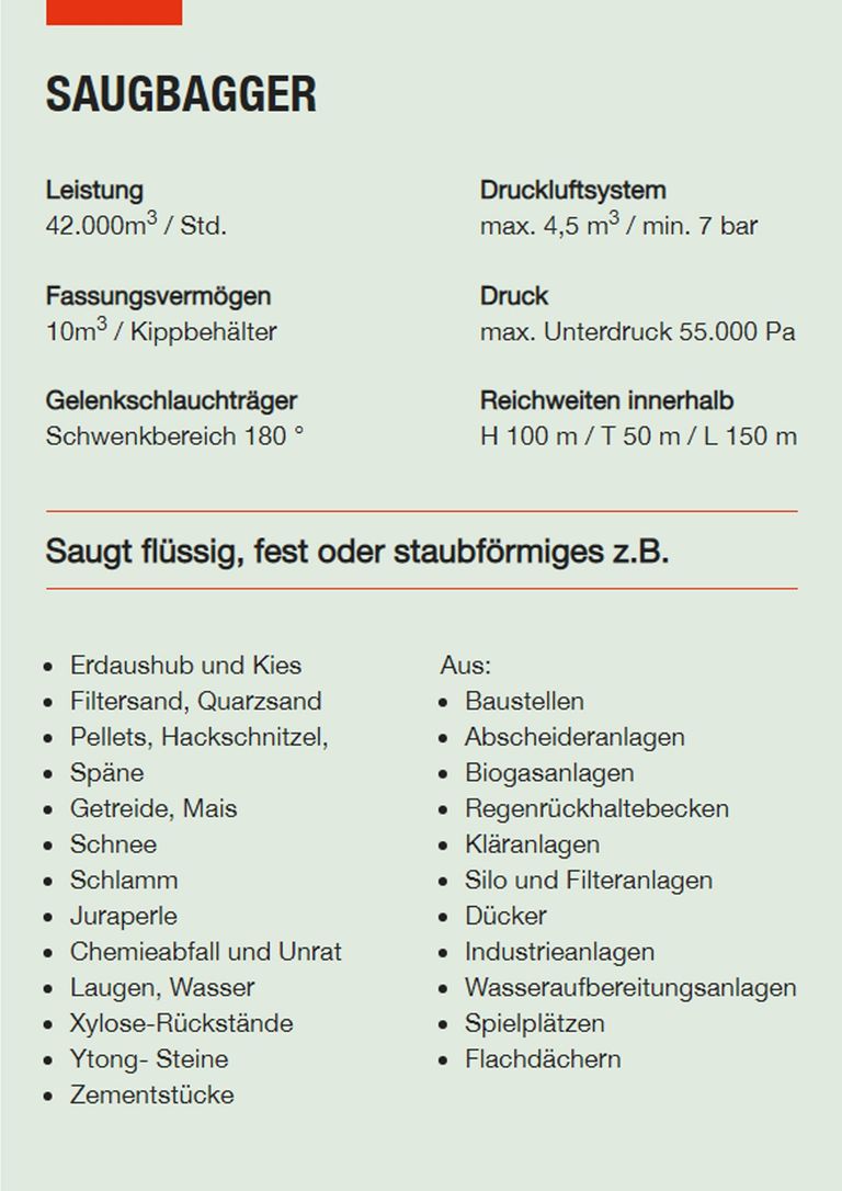 Saugbagger Preisliste - Technische Daten Saugbaggger