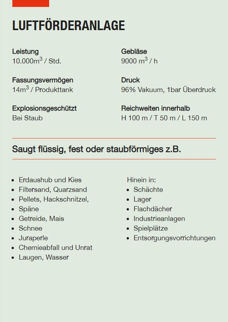 Saugbagger Preisliste - Technische Daten LFA